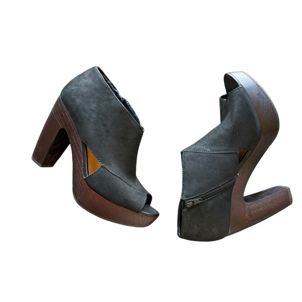 Lucky Brand Black Leather Wood Platform Shoes
